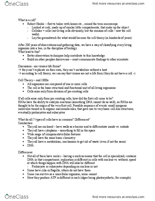 BIO 1140 Lecture Notes - Lecture 1: Peptide, Electron Microscope, Archaea thumbnail