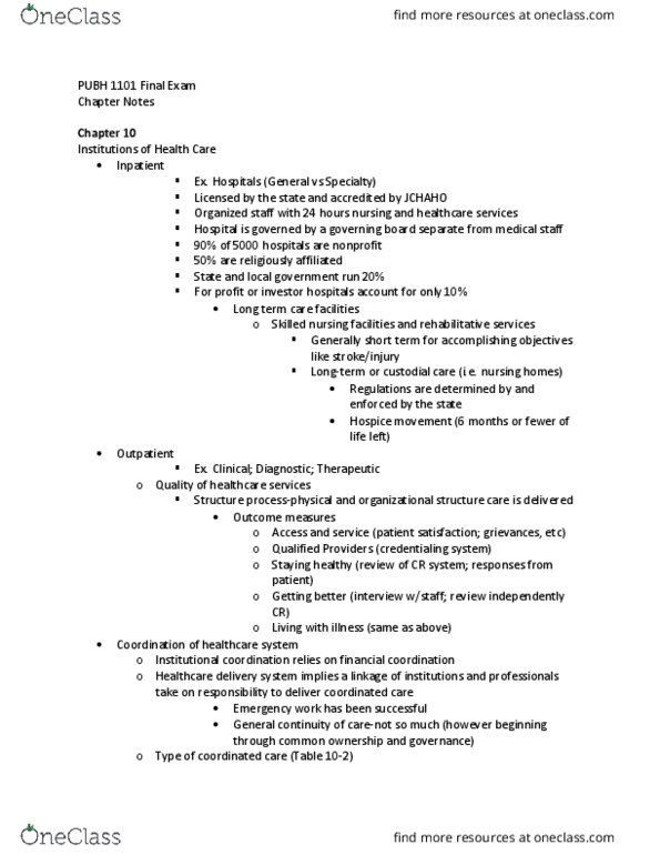 PUBH 1101 Lecture Notes - Lecture 11: Health Maintenance Organization, Bioterrorism, Hazard Analysis And Critical Control Points thumbnail