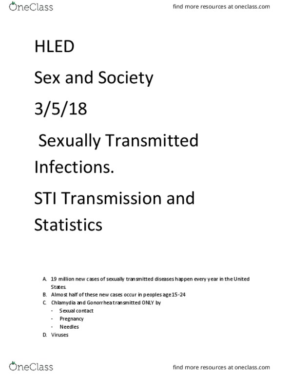 HLED 152 Lecture Notes - Lecture 9: Herpes Labialis, Syphilis, Genital Herpes thumbnail