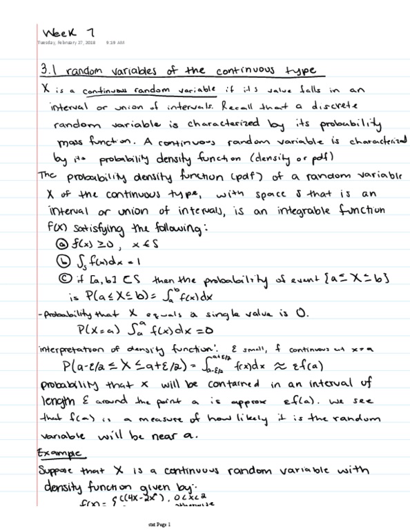 STAT 3600 Lecture 7: Week 7 Continuous random variables, exponential variables, gamma thumbnail