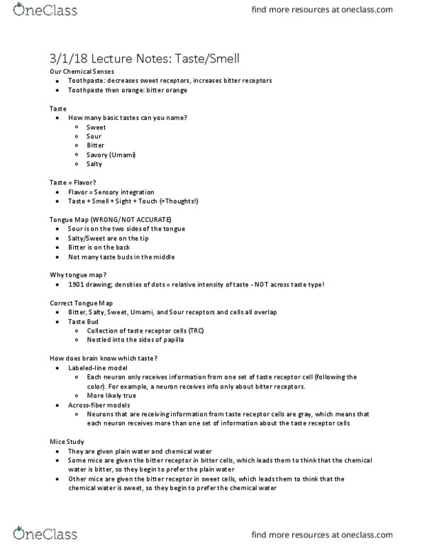 PSYCH 202 Lecture Notes - Lecture 37: Olfactory Bulb, Olfactory Receptor, Amygdala thumbnail