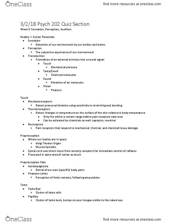 PSYCH 202 Lecture Notes - Lecture 38: Microvillus, Basilar Membrane, Outer Ear thumbnail