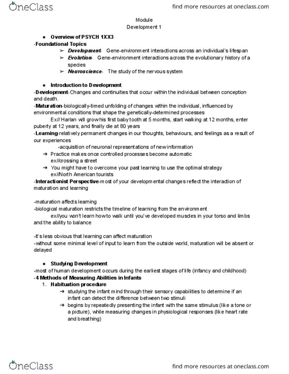 PSYCH 1XX3 Chapter Notes - Chapter Development Module 1: Longitudinal Study, Temporal Lobe, Habituation thumbnail