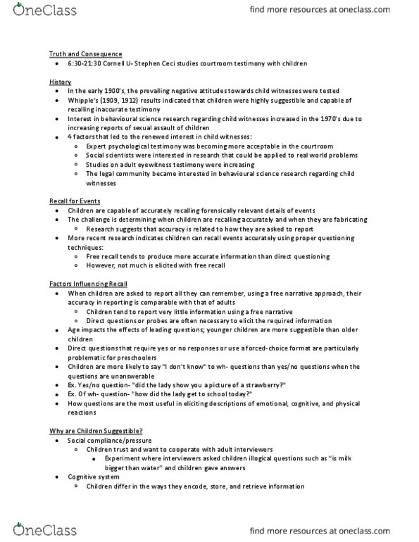 Psychology 2032A/B Lecture Notes - Lecture 5: Telling Stories, False Memory Syndrome, Advanced Maternal Age thumbnail