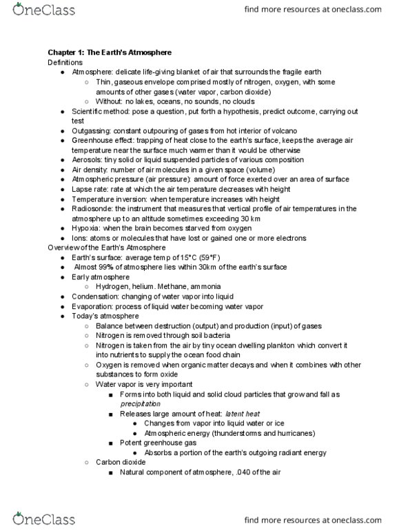 AOSC 200 Chapter Notes - Chapter 1: Exosphere, Ultraviolet, Weather Satellite thumbnail