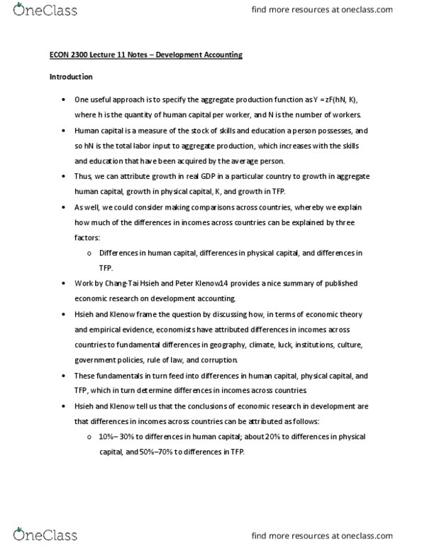 ECON 2300 Lecture Notes - Lecture 11: Capital Accumulation, Human Capital, Farad thumbnail