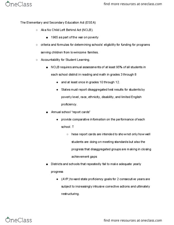 EDUC230 Chapter Notes - Chapter 1: No Child Left Behind Act, Adequate Yearly Progress thumbnail