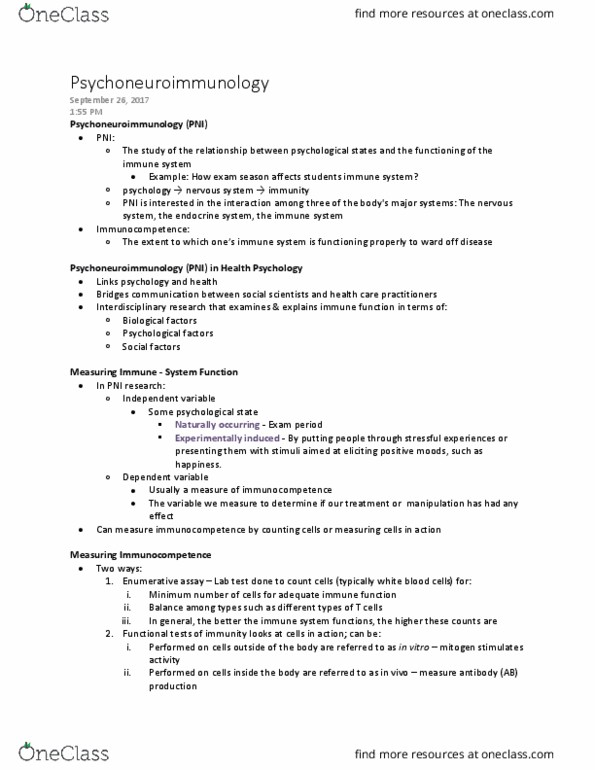 Psychology 2036A/B Lecture Notes - Lecture 4: Immunosuppression, Sympathetic Nervous System, Generalized Anxiety Disorder thumbnail