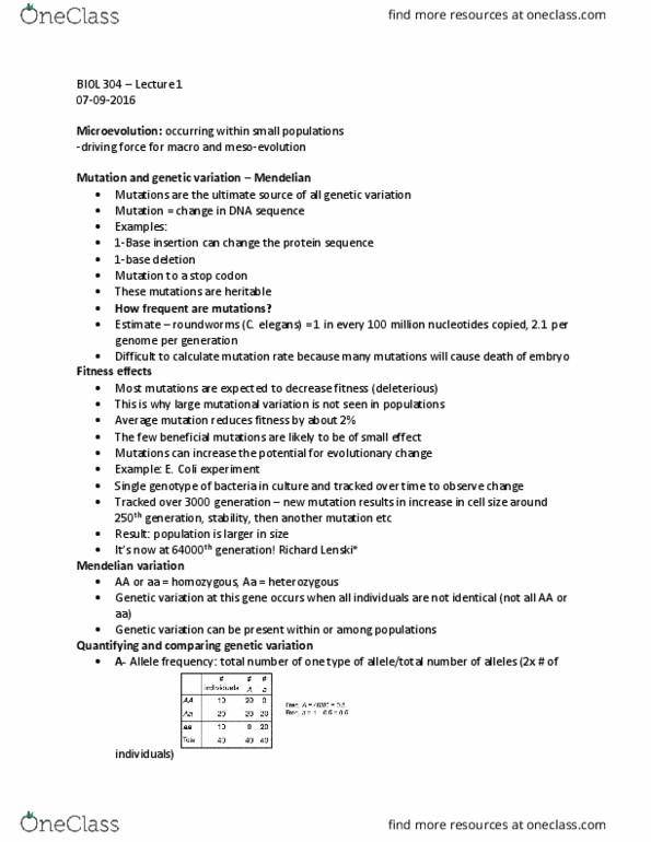 BIOL 304 Lecture Notes - Lecture 1: Genetic Drift, Alcohol Dehydrogenase, Lactate Dehydrogenase thumbnail