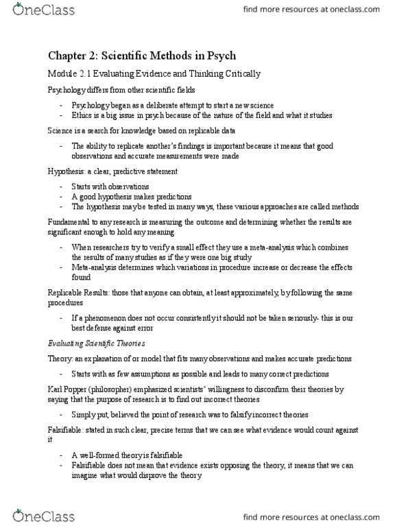 PSY 101 Chapter Notes - Chapter 2.1: Cold Reading, Extrasensory Perception, Karl Popper thumbnail