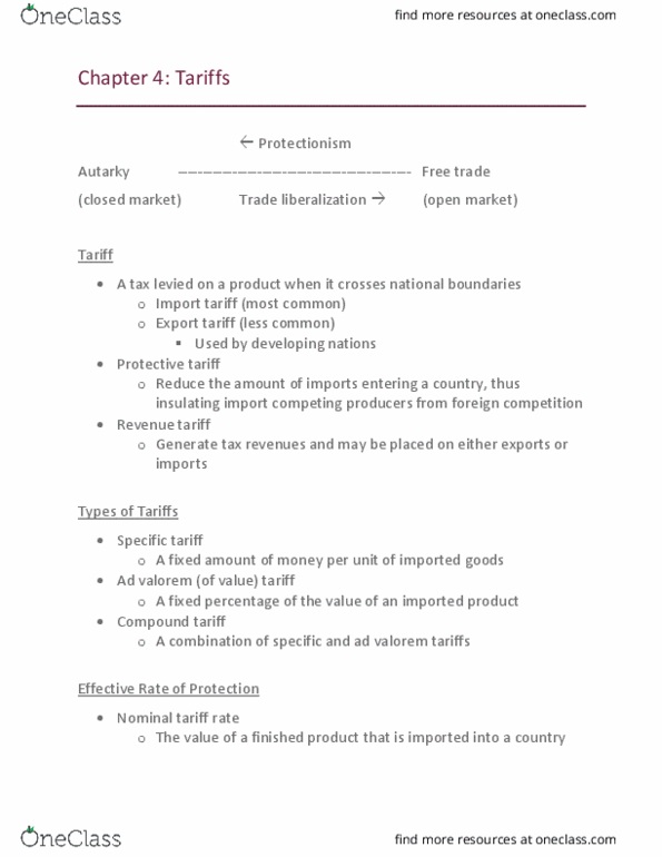 ECO 3250 Chapter Notes - Chapter 4: Bonded Warehouse, Deadweight Loss, Outsourcing thumbnail