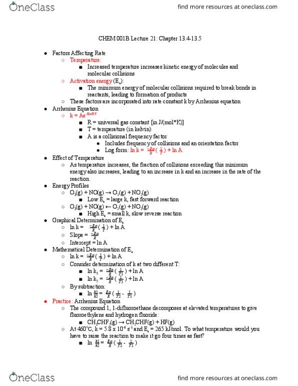 CHEM 001B Lecture Notes - Lecture 21: Elementary Reaction, Rate Equation, Reaction Step thumbnail