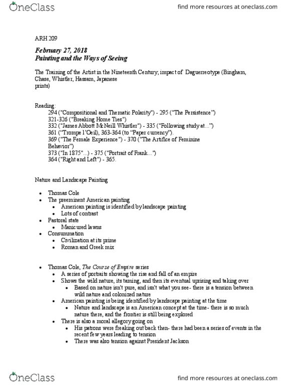 ARH 209 Lecture Notes - Lecture 11: Claude Lorrain, Hudson River School, William Cullen Bryant thumbnail