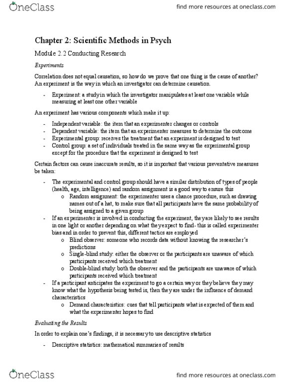 PSY 101 Chapter Notes - Chapter 2.2: Statistical Inference, Normal Distribution, Demand Characteristics thumbnail