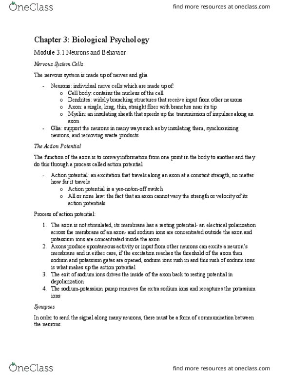 PSY 101 Chapter Notes - Chapter 3.1: Histamine, Anandamide, Neurotransmitter thumbnail