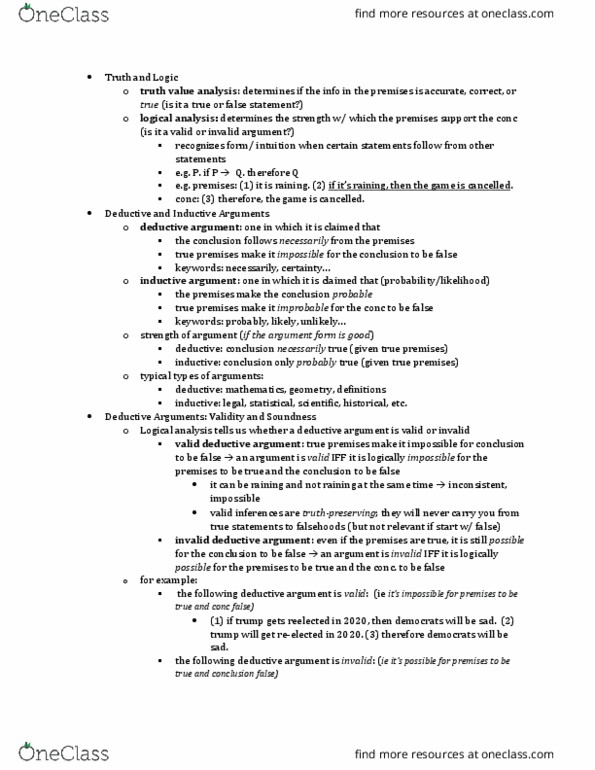 PHIL 3 Lecture Notes - Lecture 2: Modus Ponens, Counterexample, Modus Tollens thumbnail