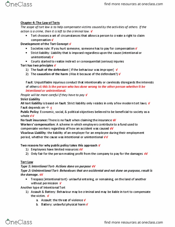 ACTG 2P40 Lecture 2: Chapter 4 Intentional or Unintentional Tort Notes thumbnail