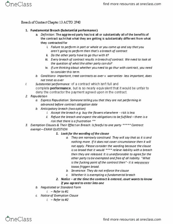 ACTG 2P40 Lecture Notes - Lecture 9: Specific Performance, Consequential Damages, Clean Hands thumbnail