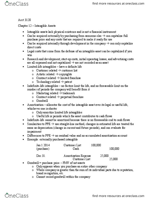 ACCT-3120 Lecture Notes - Lecture 5: Balance Sheet, Serializability, Intangible Asset thumbnail