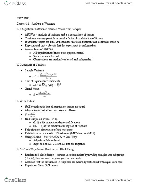 MGT-3100 Lecture Notes - Lecture 3: Complement Factor B, General Linear Model, Dependent And Independent Variables thumbnail