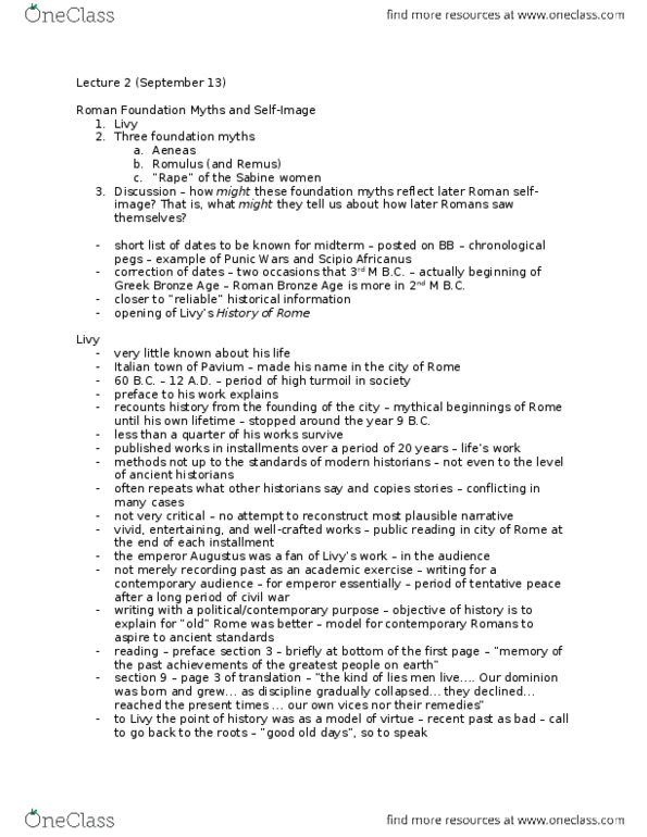 CLA231H1 Lecture 2: Lecture 2 Roman Foundation Myths and Self-Image thumbnail