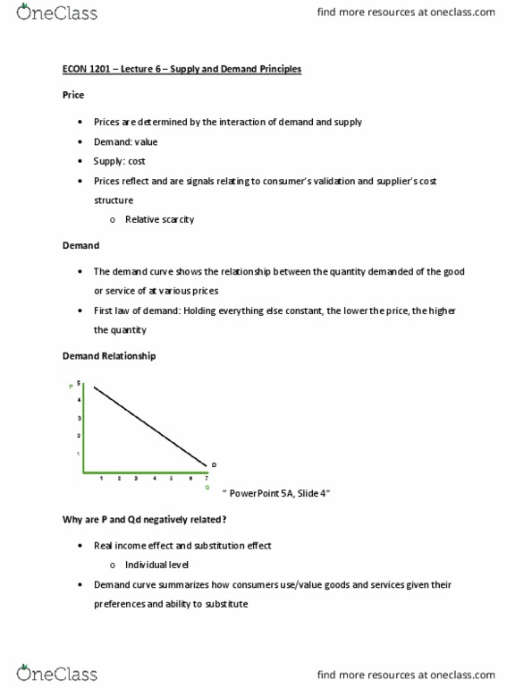 ECON 1201 Lecture Notes - Lecture 6: Inverse Relation, Critical Role, Complementary Good thumbnail