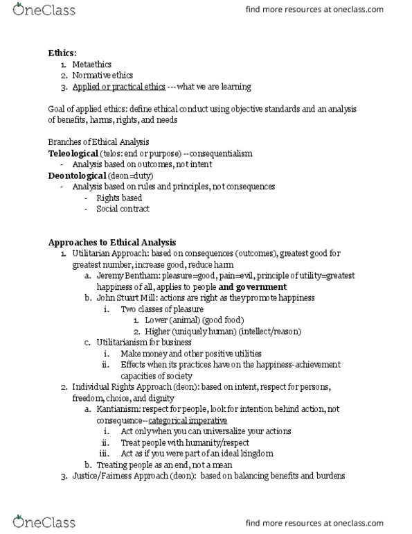 MGMT 1005H Lecture Notes - Lecture 2: Lawrence Kohlberg, Design Thinking, John Stuart Mill thumbnail