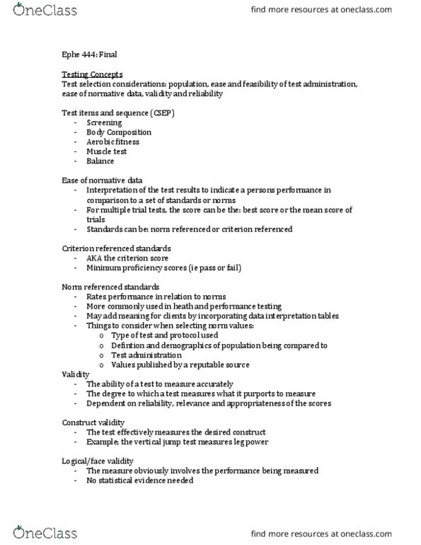 EPHE 444 Lecture Notes - Lecture 1: Bioelectrical Impedance Analysis, Lactate Threshold, Subcutaneous Tissue thumbnail