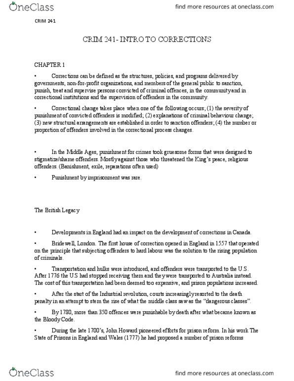 CRIM 241 Chapter Notes - Chapter 1-7: Canadian Human Rights Tribunal, Prison Overcrowding, Probation Officer thumbnail