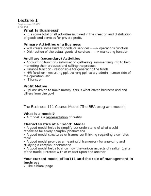 BU111 Lecture Notes - Bachelor Of Business Administration thumbnail
