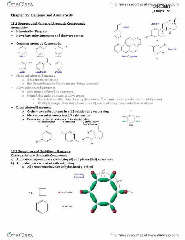 CHM136H1 Chapter Notes - Chapter 15: Cyclohexene, Electrophilic Aromatic Substitution, Nitrobenzene thumbnail