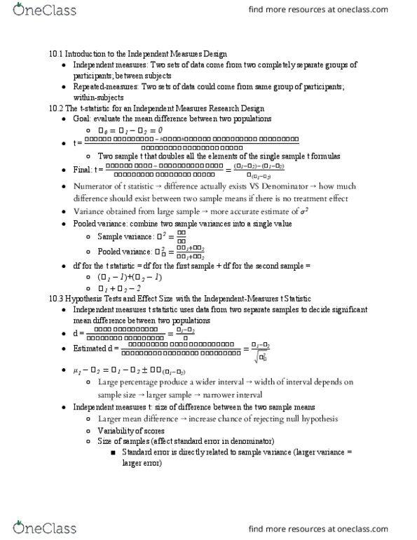 PSYC 60 Chapter Notes - Chapter 10: Standard Deviation, Pooled Variance, Variance thumbnail