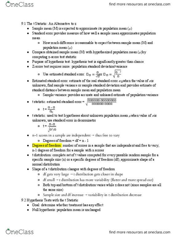 PSYC 60 Chapter Notes - Chapter 9: Statistical Parameter, Squared Deviations From The Mean, Confidence Interval thumbnail