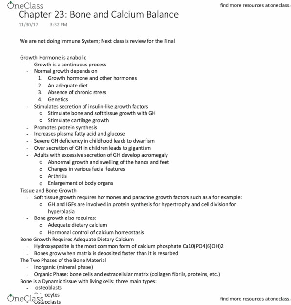 BISC276 Chapter Notes - Chapter 23: Bone Fracture, Extracellular Fluid, Hypocalcaemia thumbnail