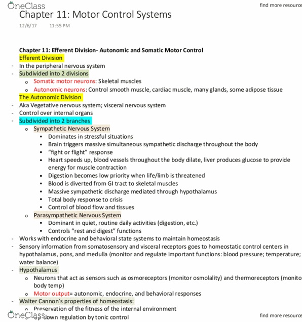 BISC276 Chapter Notes - Chapter 11: Sympathetic Ganglion, Autonomic Ganglion, Postganglionic Nerve Fibers thumbnail