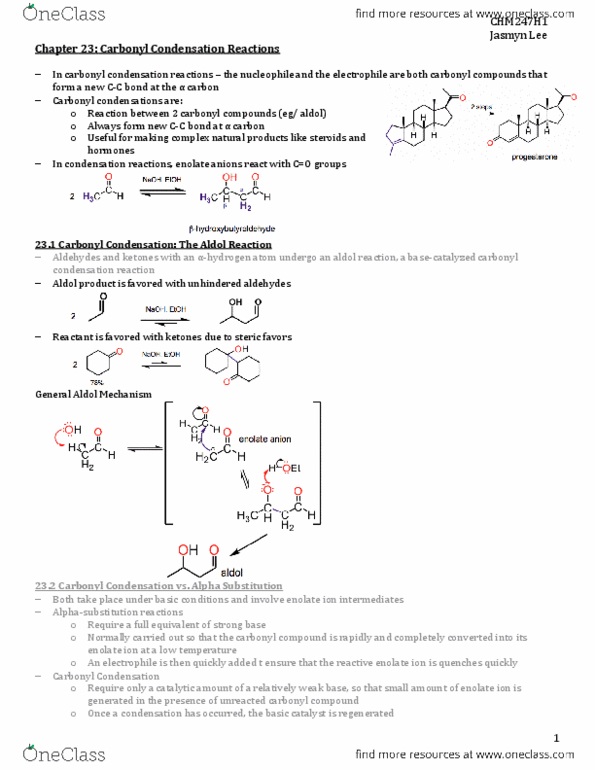 CHM247H1 Chapter Notes - Chapter 23: Cyclohexanone, Acylation, Annulation thumbnail