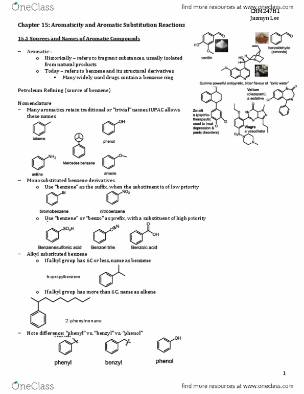 CHM247H1 Chapter 15: Aromaticity - Lecture and Textbook Notes Chapter 15, 16 thumbnail