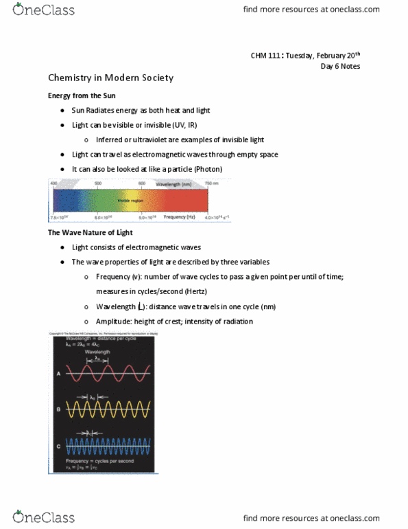 CHM 111 Lecture Notes - Lecture 6: Blacklight, Wear Sunscreen, Electromagnetic Spectrum thumbnail