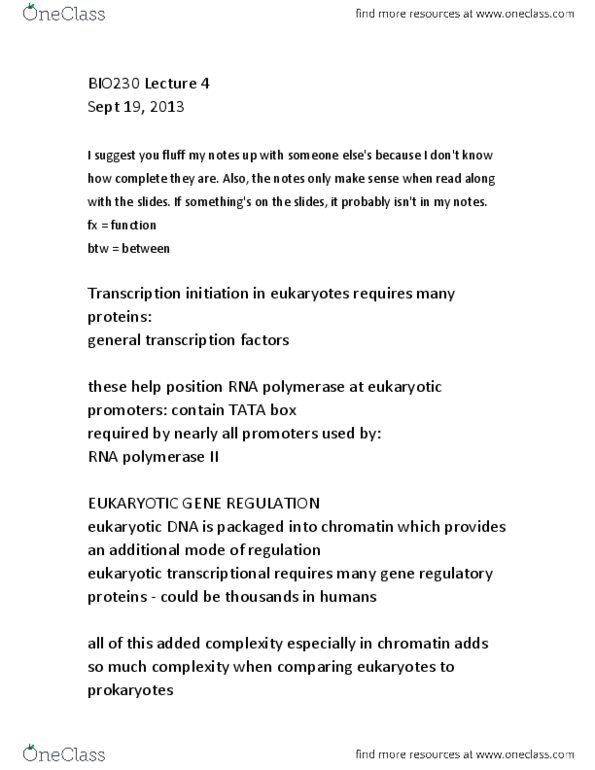 BIO230H1 Lecture Notes - Lecture 4: Histone Code, Lysine, Acetyl Group thumbnail