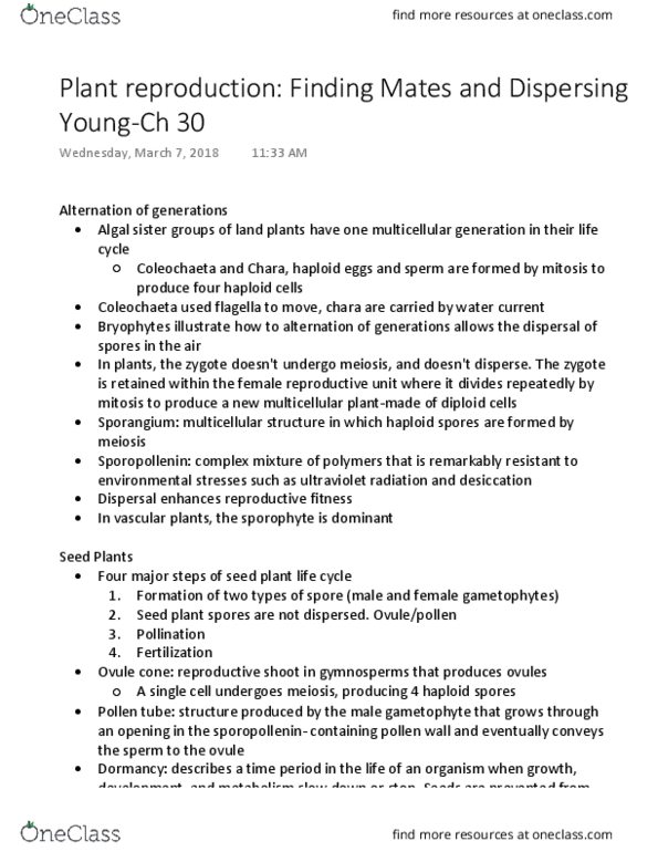 BI111 Chapter Notes - Chapter 30: Sepal, Double Fertilization, Petal thumbnail