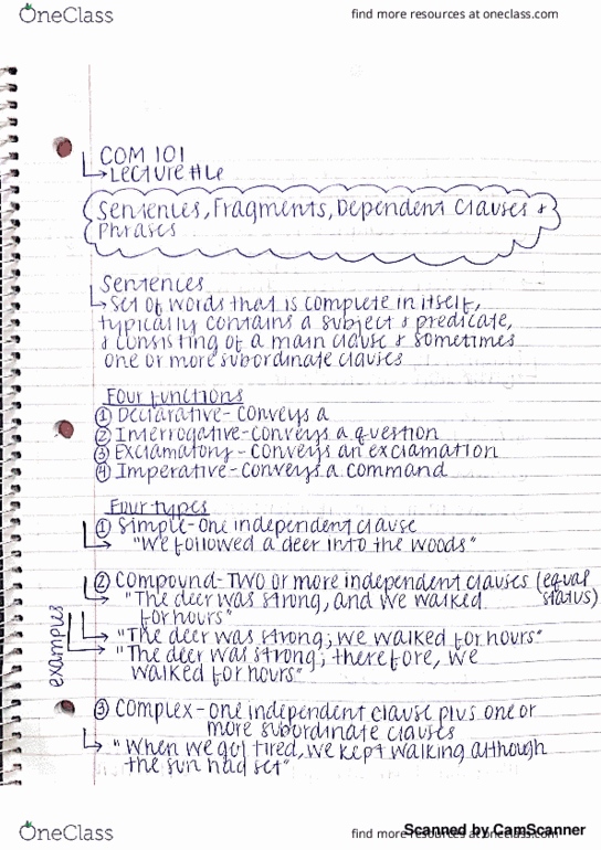 COM 101 Lecture 6: COM 101 Lecture #6, Sentences, Fragments, Independent/ Dependent Clauses & Phrases (SYRACUSE UNIVERSITY) thumbnail