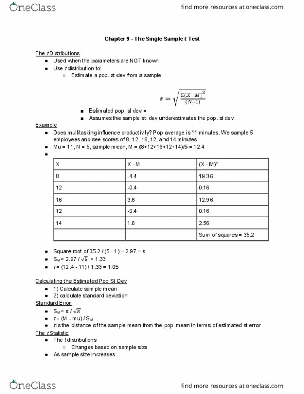 PSYCH 2220 Lecture Notes - Lecture 9: Square Root, Normal Distribution, Statistical Hypothesis Testing thumbnail