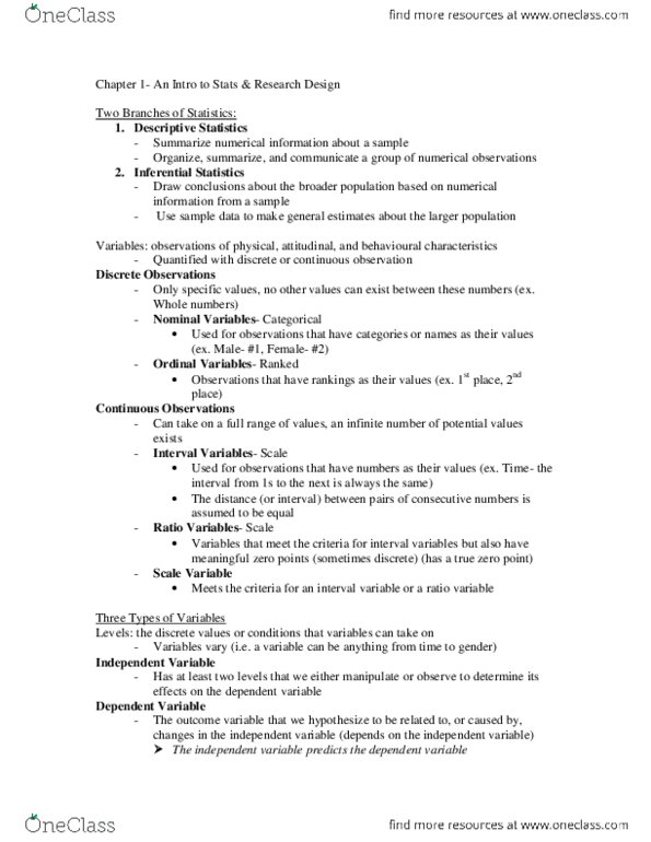 PSYC 1010 Chapter Notes - Chapter 1: Random Assignment, Statistical Hypothesis Testing, Operational Definition thumbnail