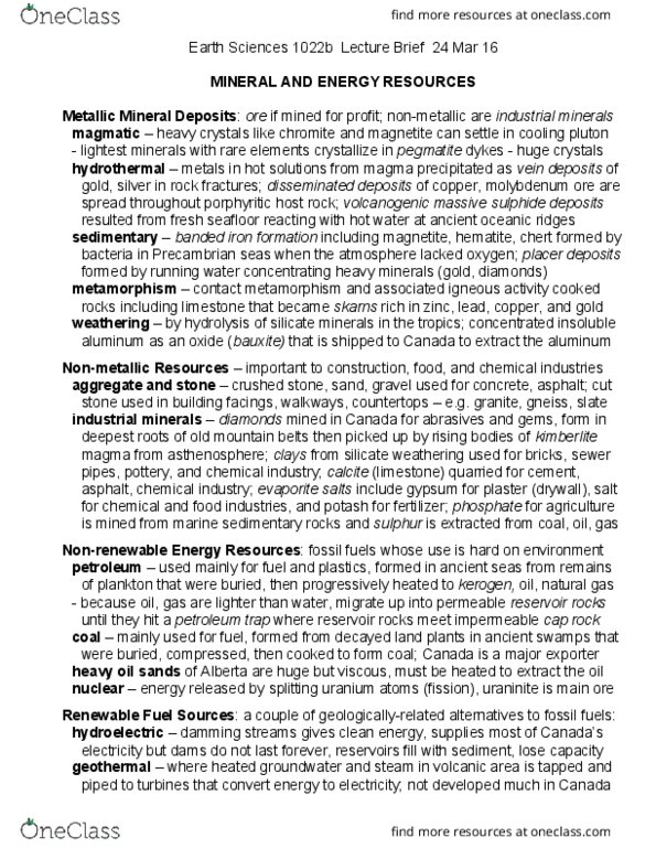 Earth Sciences 1022A/B Lecture Notes - Lecture 10: Potash, Pegmatite, Bauxite thumbnail