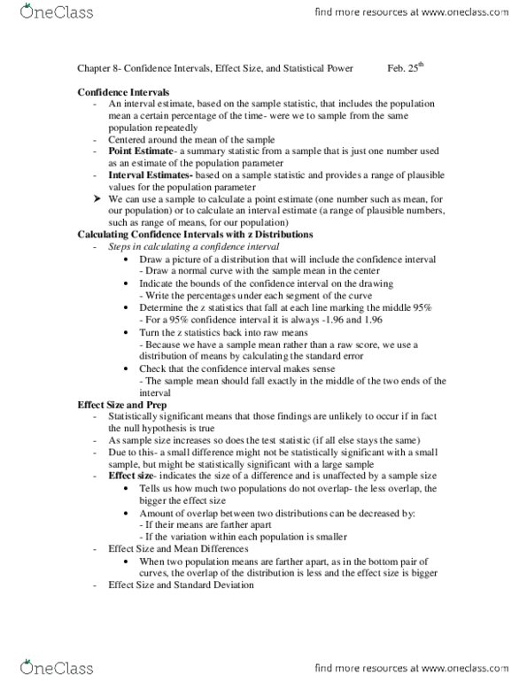 PSYC 1010 Chapter Notes - Chapter 8: Standard Deviation, Microsoft Excel, Type I And Type Ii Errors thumbnail