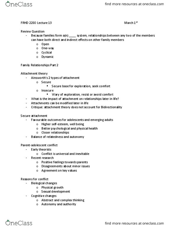 FRHD 2280 Lecture Notes - Lecture 13: Lgbt Parenting, Physical Abuse, Attachment Theory thumbnail