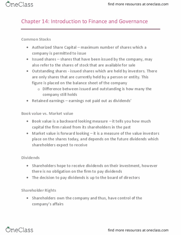 FINA 2710 Lecture Notes - Lecture 6: Retained Earnings, Issued Shares, Share Capital thumbnail