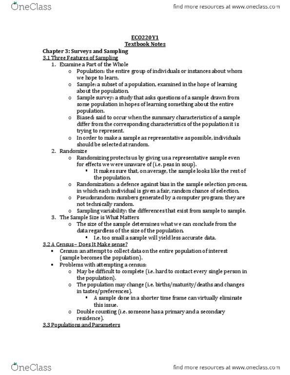 ECO220Y1 Chapter Notes - Chapter 3: Systematic Sampling, Multistage Sampling, Cluster Sampling thumbnail