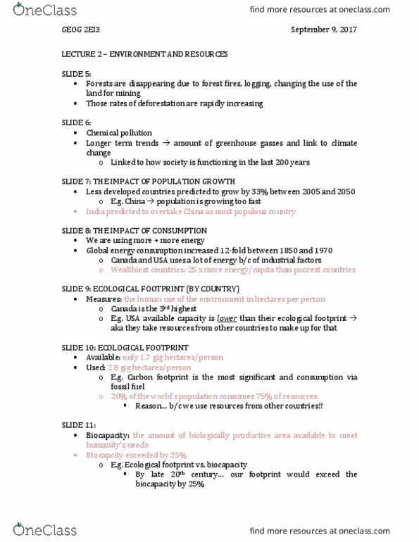 GEOG 2EI3 Lecture Notes - Lecture 2: Ecological Footprint, Carbon Footprint, Biocapacity thumbnail