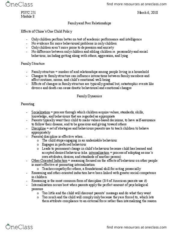 PSYC 251 Lecture Notes - Lecture 8: One-Child Policy, Parenting Styles, Anti-Social Behaviour thumbnail